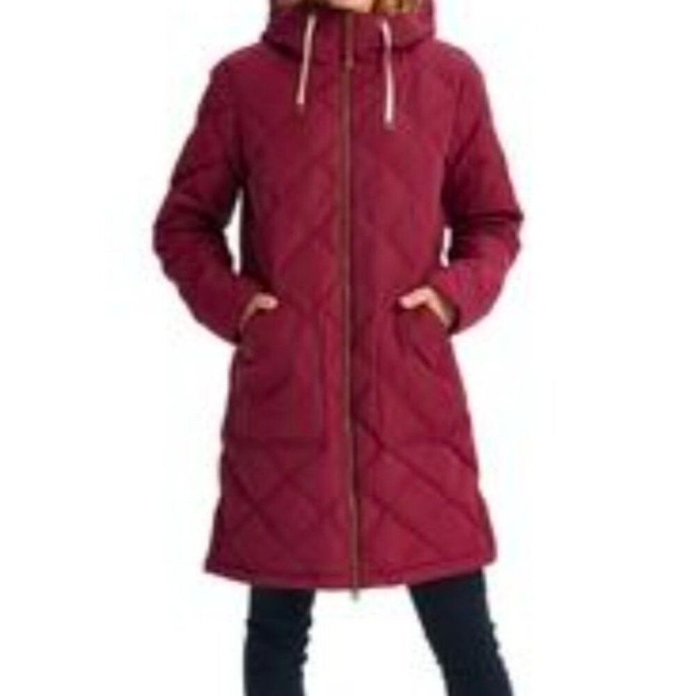 Burton Bixby Long Quilted Down Jacket With Thermolite Insulation Burgundy Size S